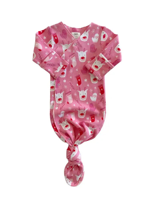 Pink Reindeer Organic Kimono Knot Gown