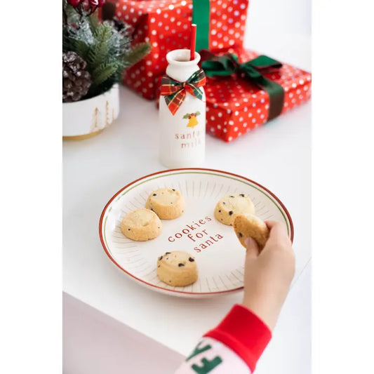 Santa Christmas Cookie Plate And Milk Jug