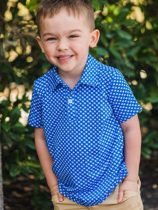 Tiny Blue Stars Performance Polo