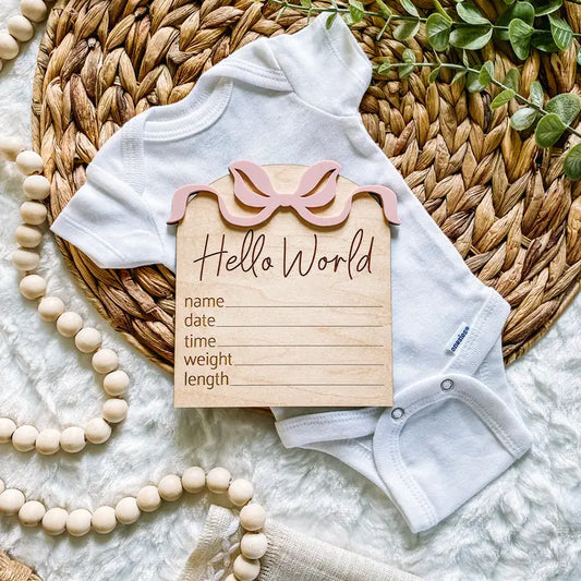 Hello World Birth Stat Sign - Bows - Terracotta