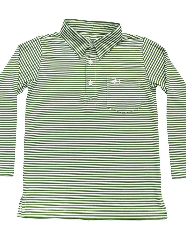 Inshore Boys Green Stripe Performance Polo