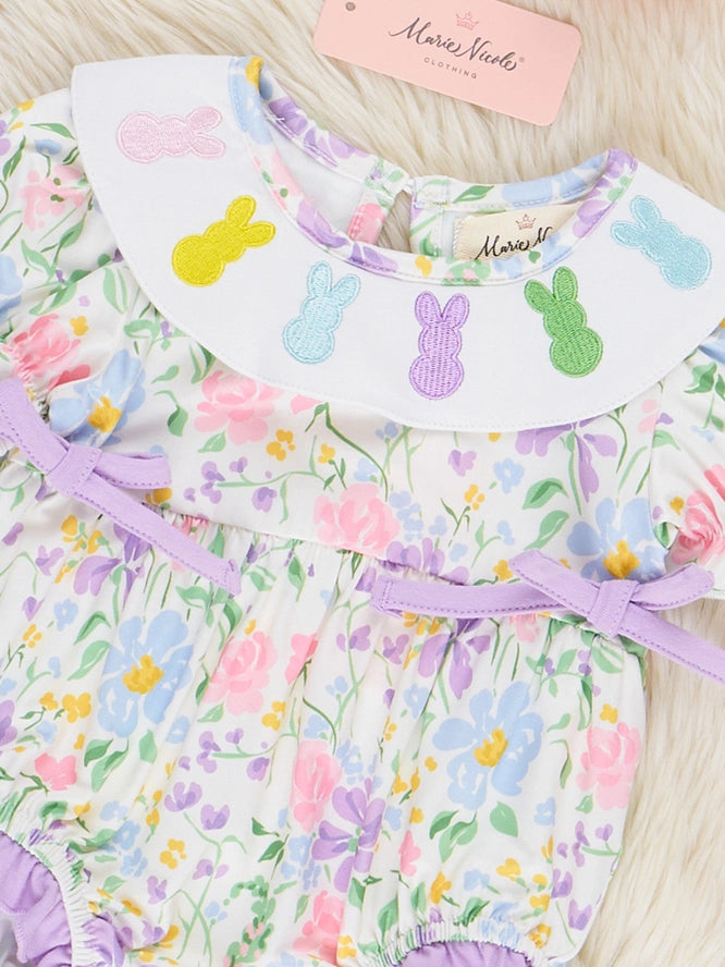 Bunny Floral Embroidered Ruffle Romper