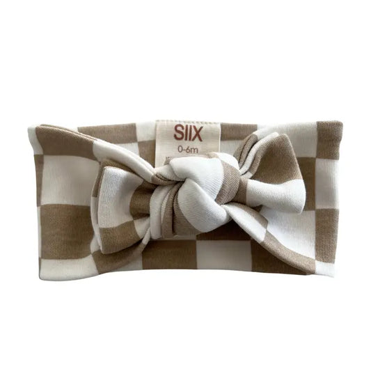 Tiramisu Checkerboard Organic Bow 0-6M