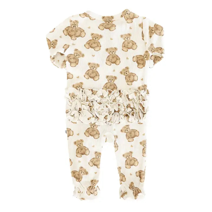 Beary Sweet  Bamboo Waffle Zipper Ruffle Footie