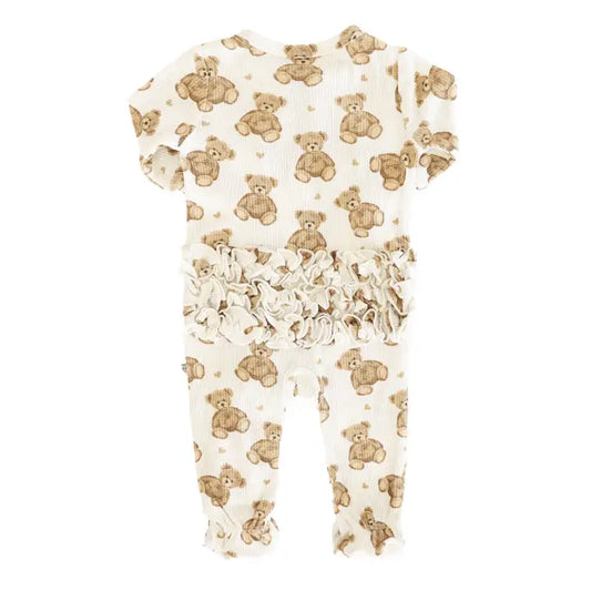 Beary Sweet  Bamboo Waffle Zipper Ruffle Footie