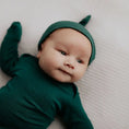 Load image into Gallery viewer, Forest Green Ribbed Knotted Newborn Gown and Hat
