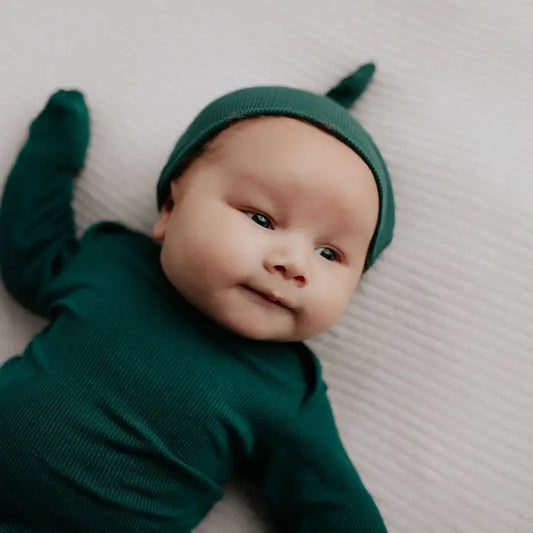 Forest Green Ribbed Knotted Newborn Gown and Hat