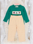 Load image into Gallery viewer, Down On the Farm Smocked Striped Outfit
