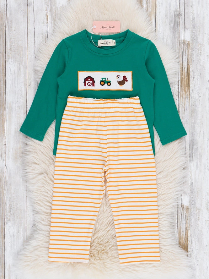 Down On the Farm Smocked Striped Outfit