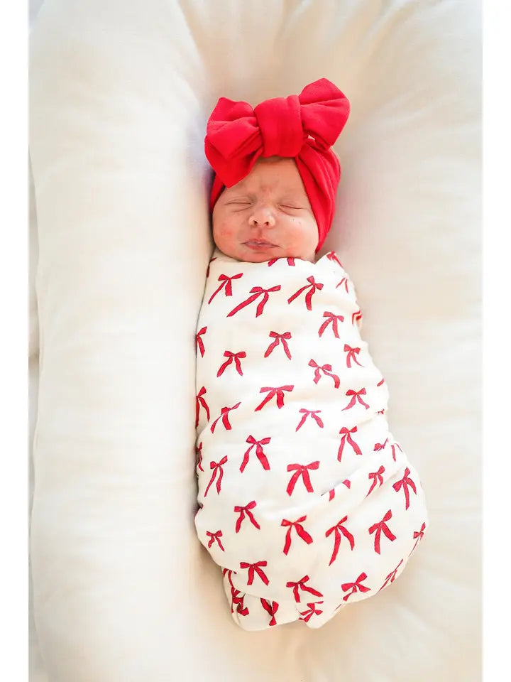 Muslin Swaddle Blanket - Red Bows