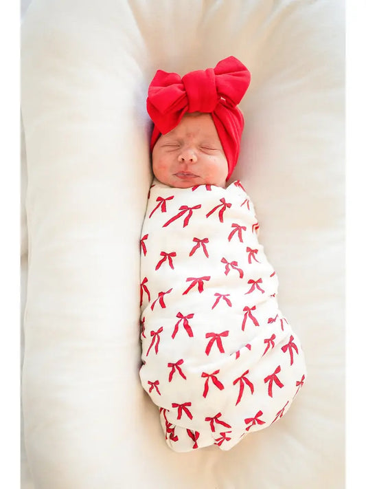 Muslin Swaddle Blanket - Red Bows