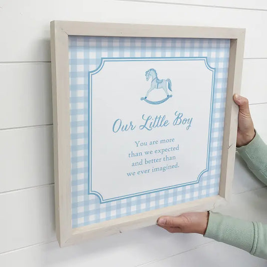 Gingham Our Little Boy Framed Art- 11"x11"