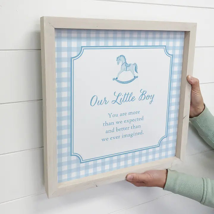 Gingham Our Little Boy Framed Art- 15"x15"