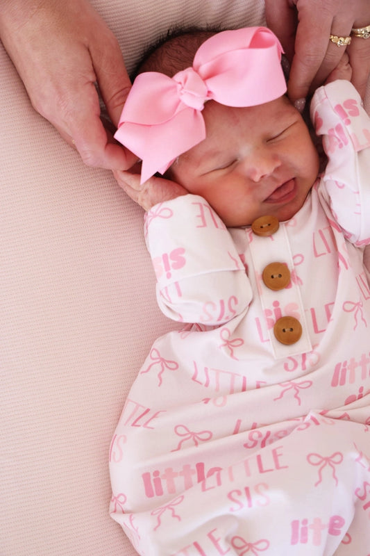 Little Sis Newborn Gown & Hat Set