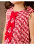 Load image into Gallery viewer, Red Shimmer Tweed Sleeveless Bow Fur Dress
