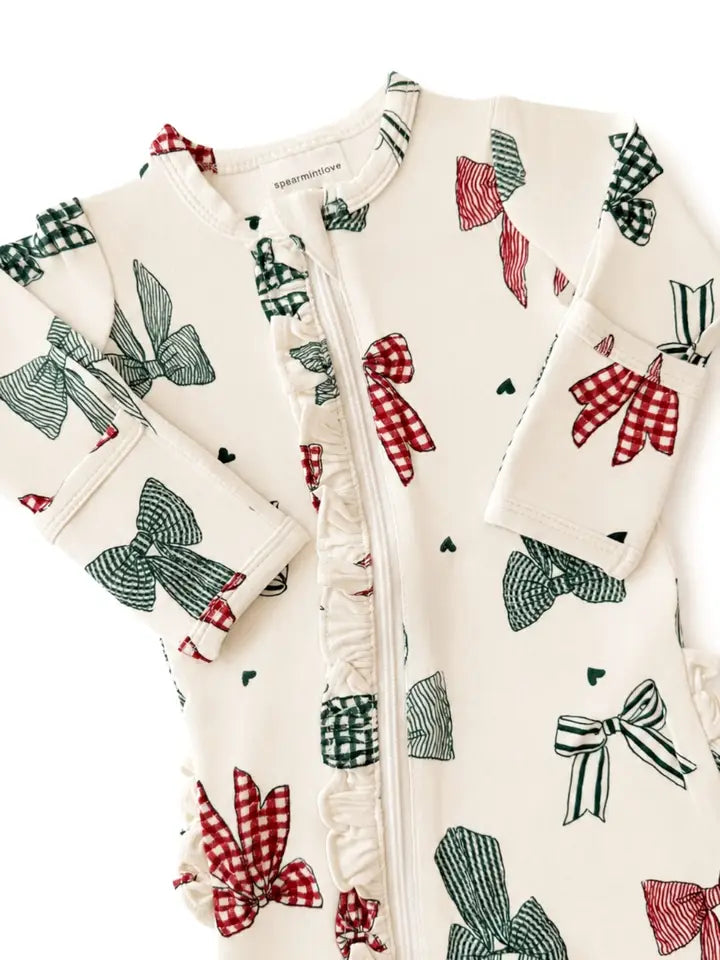 2 Way Zip Romper Footie Country Christmas Bows