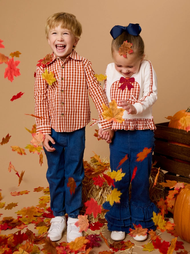 Pumpkin Bow Ivory Applique Ruffle Bow Sweatshirt