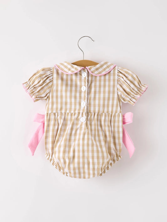 Thanksgiving Plaid Turkey Smocked Girls Romper