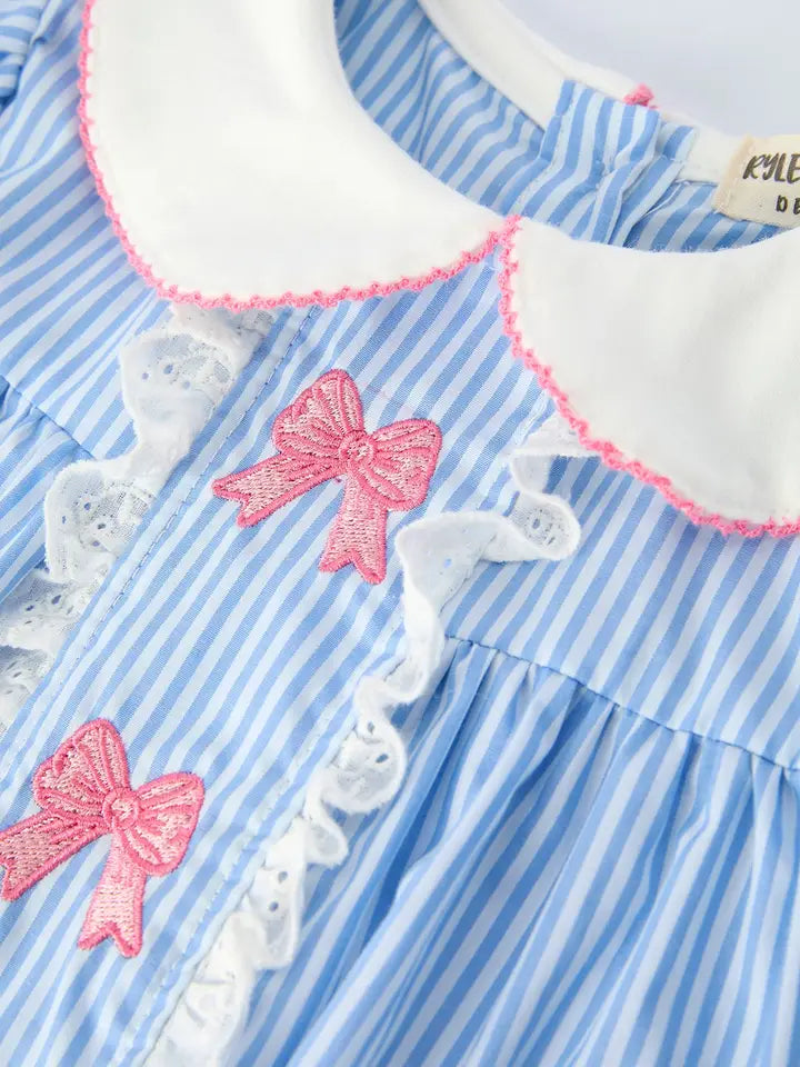 Blue Stripe Petal Peter Pan Collar Bow Dress