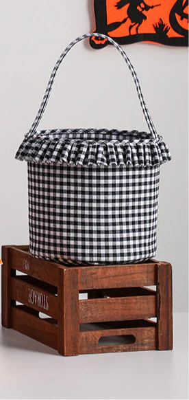 Gingham Halloween Bucket - Black Ruffle