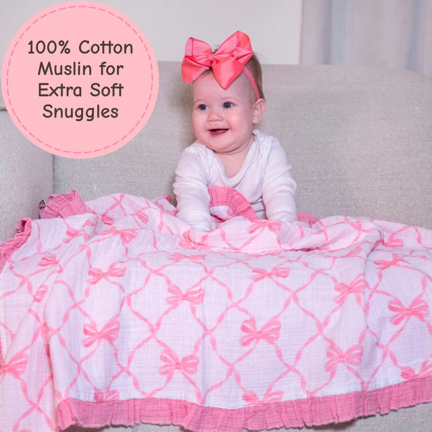 Beautiful Bows Ruffle Baby Muslin Quilt
