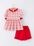 Load image into Gallery viewer, School Bus Embroidery Plaid Girls Set Ruffle Bow
