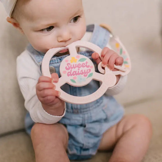 Silicone Teether Ring W/ Clip - Sweet Daisy