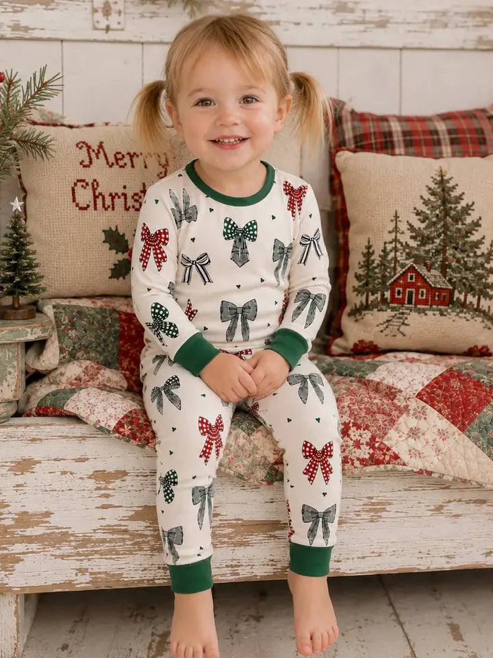 Long Sleeve 2 Piece Country Christmas Bows Set
