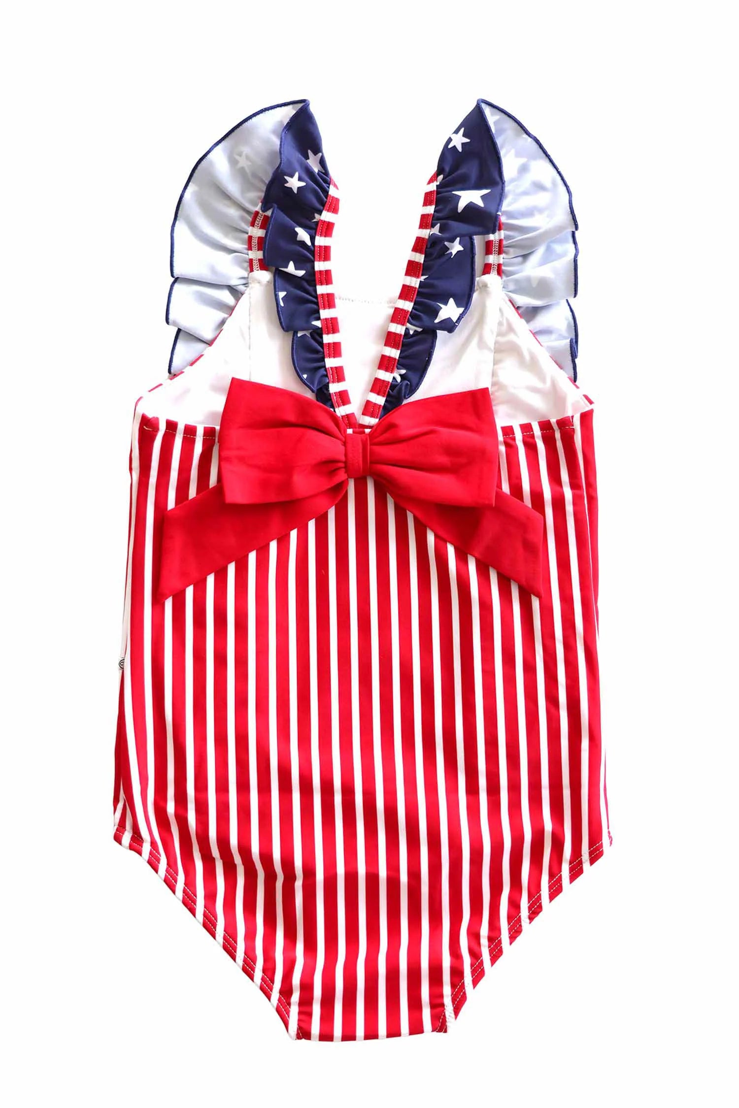 Stars & Stripes Double Ruffle Bow Back Swimsuit