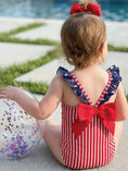 Load image into Gallery viewer, Stars & Stripes Double Ruffle Bow Back Swimsuit
