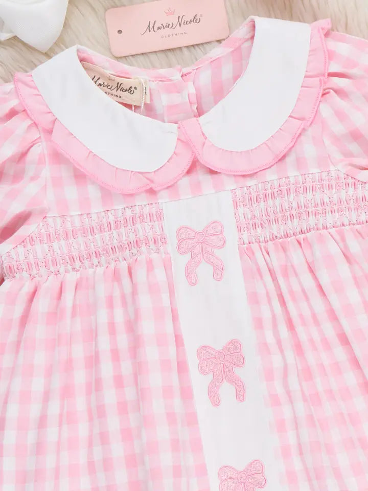 Pretty Bows Gingham Embroidered Dress