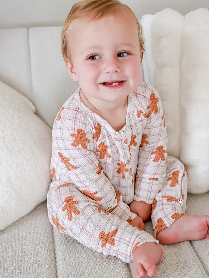Gingersnap Christmas Bamboo Waffle Convertible Zipper Romper