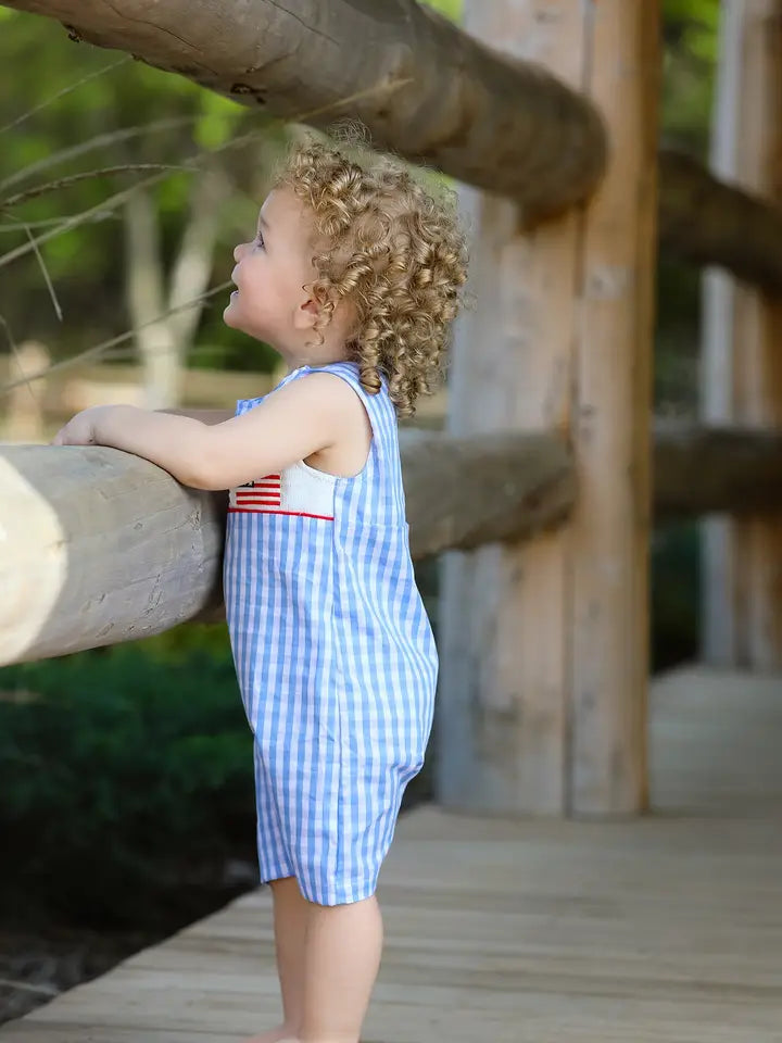 4th Of July Flag Embroidered Smocking Romper