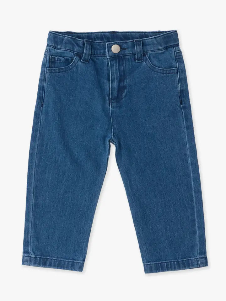 Medium Wash Stretch Denim Straight Jeans