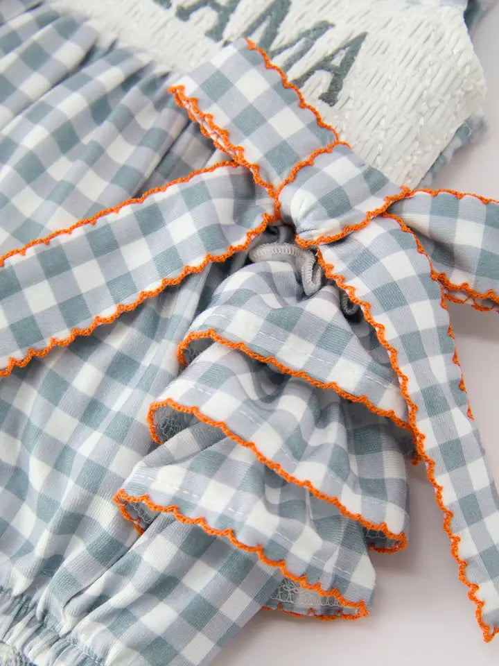 I <3 Mama Plaid Girls Bow Ruffle Romper