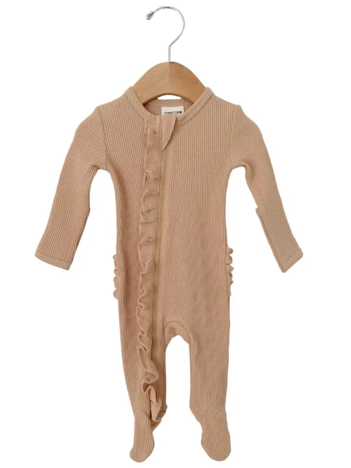 Tan Organic Waffle 2-Way Zip Ruffle