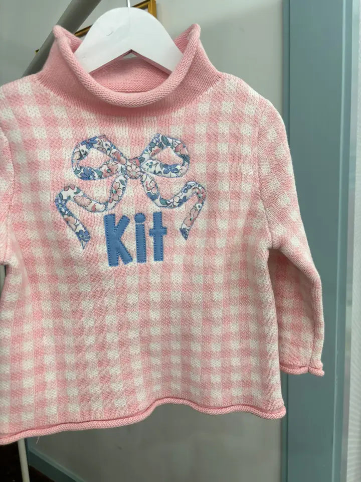 Pink Gingham Signature Rollneck Sweater