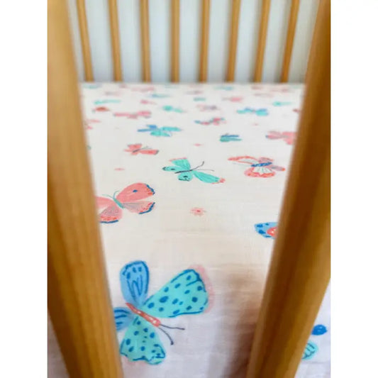 Whimsical Butterflies Muslin Crib Sheet