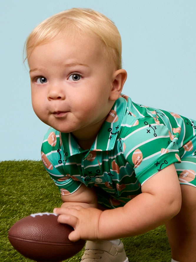Tackles & Touchdowns Football  Performance Polo Romper