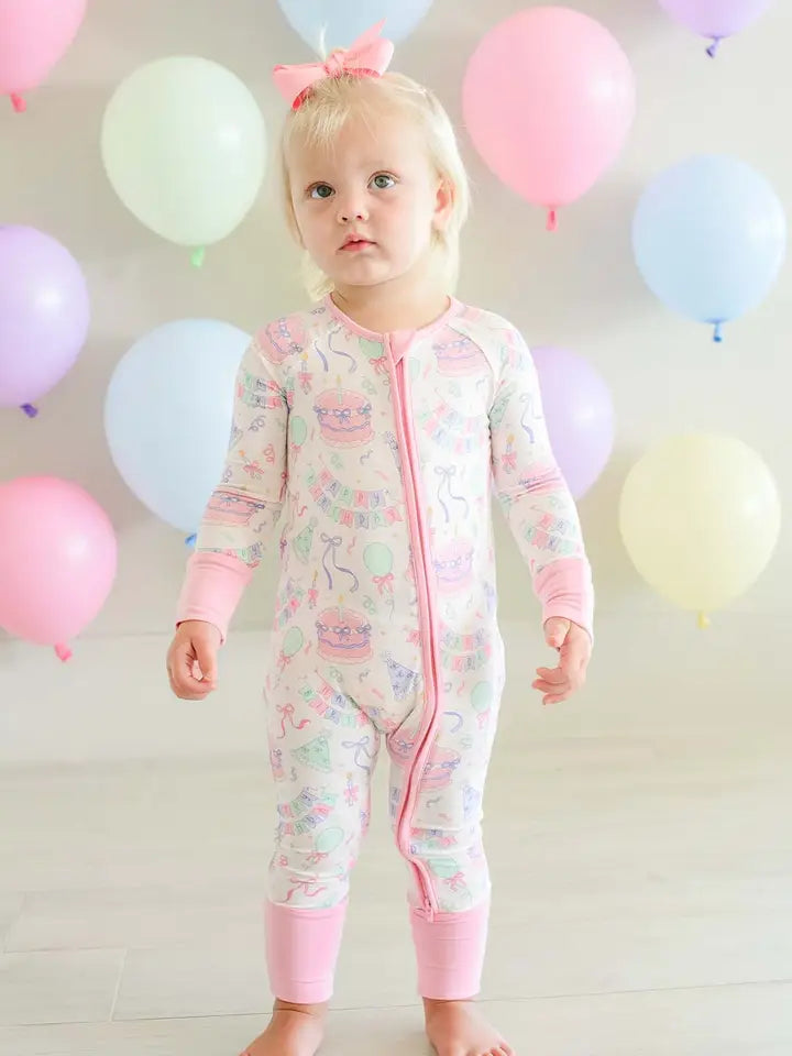 Convertible Zip Romper Birthday Bash Pink
