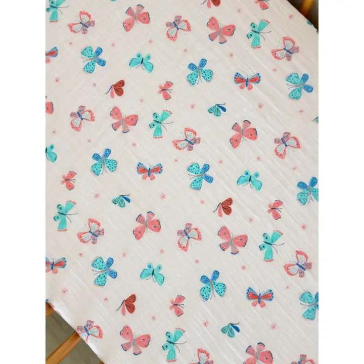 Whimsical Butterflies Muslin Crib Sheet