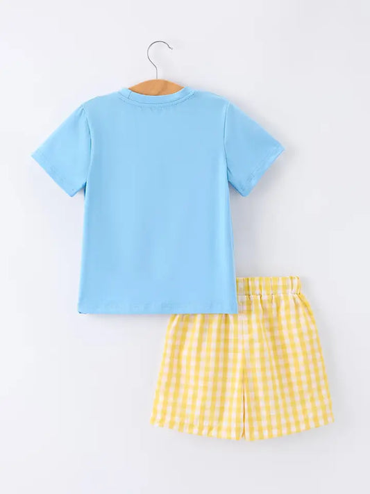 School Bus Boys Plaid Shorts Set
