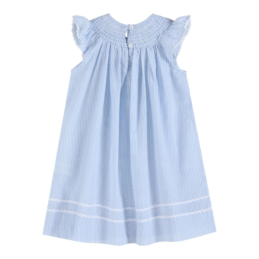 Blue Seersucker Easter Bunny Smocked Dress