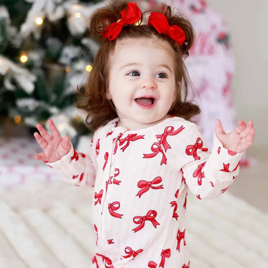 Coquette Christmas Bamboo Waffle Convertible Zip Romper