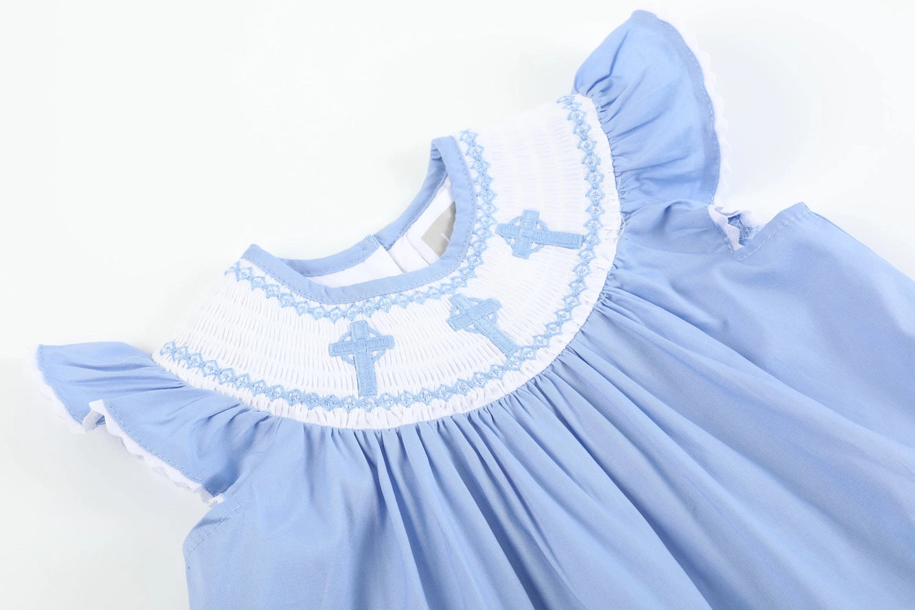 Periwinkle Crosses Smocked Bloomer Set