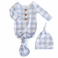Load image into Gallery viewer, Dusty Blue Gingham Newborn Baby Knot Gown & Hat
