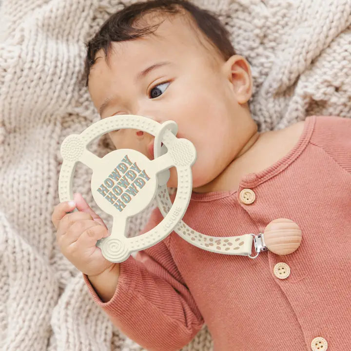 Silicone Teether Ring W/ Clip - Howdy Partner Blu
