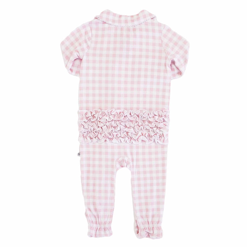 Rosy Gingham Peter Pan Ruffle Zipper Footie