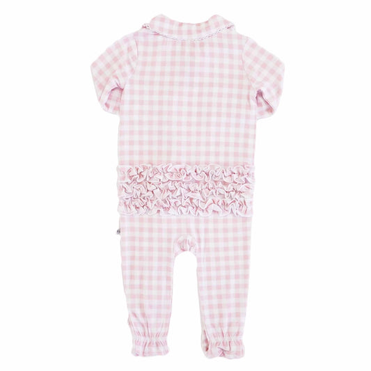 Rosy Gingham Peter Pan Ruffle Zipper Footie