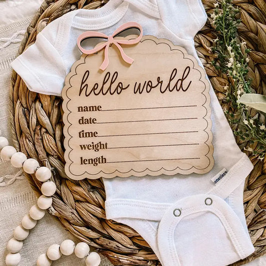 Hello World Birth Stat Sign - Dainty Bow - Terracotta
